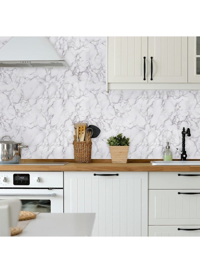 FAYET White Grey Marble Peel and Stick Contact Paper, Glossy Self-Adhesive Removable Wallpaper for Countertops, Cabinets, Kitchen and Bathroom Surfaces（40×300cm） - Image 5